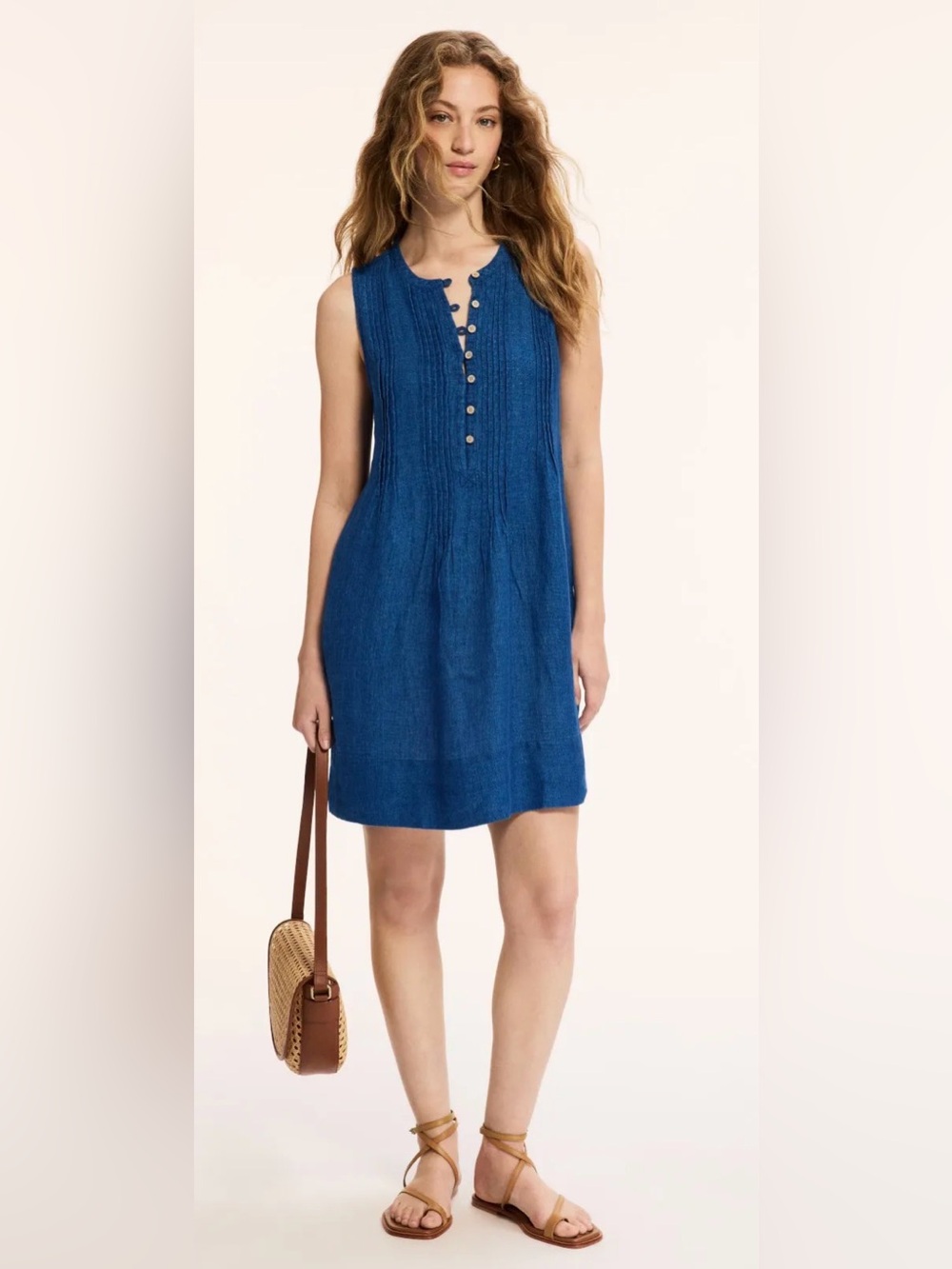 Faherty Isha Dress - Sleeveless Button-Front Blue Dress